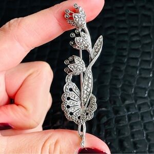 Vintage 800 Silver Flower Brooch Pin With Marcasites Signed 800 SE METALL